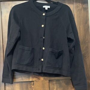 Evereve size medium black cardigan with gold buttons.